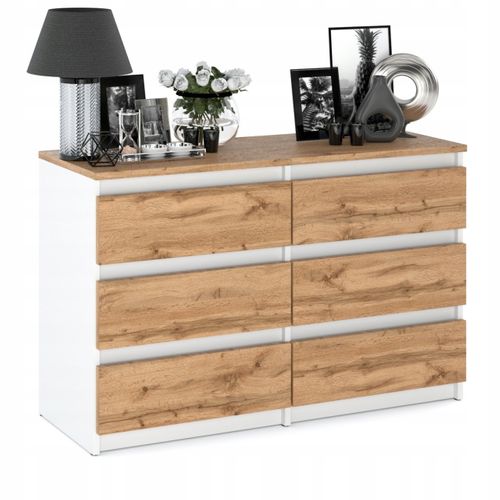 Commode 6 Tiroirs 100 Cm – Style Contemporain – Blanc Et Chêne Wotan