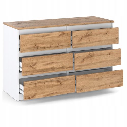 Commode 6 Tiroirs 100 Cm – Style Contemporain – Blanc Et Chêne Wotan