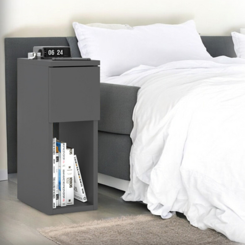 Table De Chevet Gris Mat 20 Cm – Table D’appoint Moderne Et Étroite Avec Tiroir