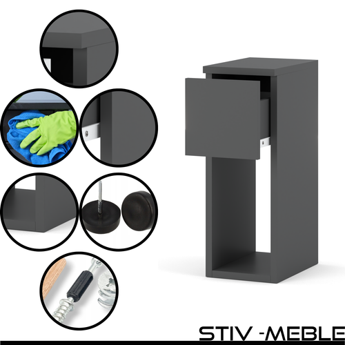 Table De Chevet Gris Mat 20 Cm – Table D’appoint Moderne Et Étroite Avec Tiroir