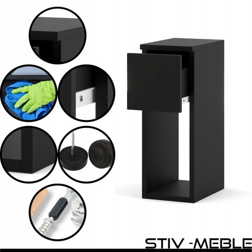 Table De Chevet Noire, Étroite 20 Cm, Table De Nuit Pour Chambre Compacte Loft