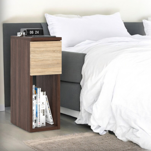 Table De Chevet Wengé et Chêne Sonoma 20 Cm – Table D’appoint Élégante Avec Tiroir