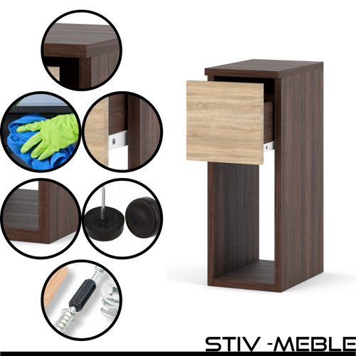 Table De Chevet Wengé et Chêne Sonoma 20 Cm – Table D’appoint Élégante Avec Tiroir