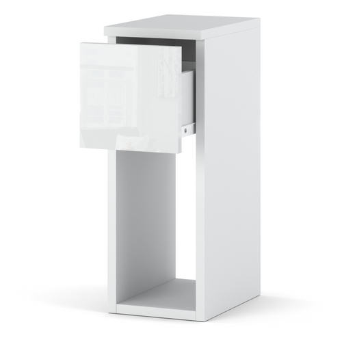 Table De Chevet Blanc Brillant Et Mat 20 Cm - Table D'appoint Moderne Avec Tiroir