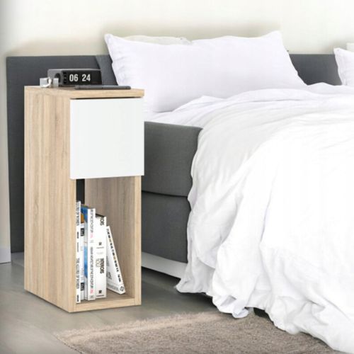 Table De Chevet Chêne Sonoma Et Blanc Mat 20 Cm – Table De Nuit Moderne Avec Tiroir