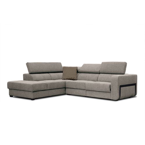 Canapé D'angle Gauche Bergo 5 Places Relax Électrique Tissu Taupe Un Coussin Déco