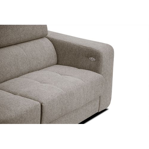 Canapé D'angle Gauche Bergo 5 Places Relax Électrique Tissu Taupe Un Coussin Déco