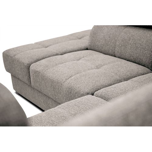 Canapé D'angle Gauche Bergo 5 Places Relax Électrique Tissu Taupe Un Coussin Déco