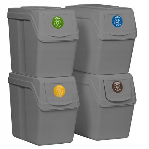 Lot De 4 Cubes De Recyclage 80 L Sortibox En Plastique Gris 4 X 20 L