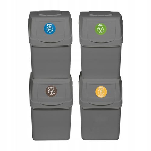 Lot De 4 Cubes De Recyclage 80 L Sortibox En Plastique Gris 4 X 20 L