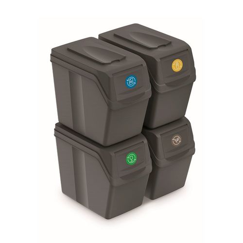 Lot De 4 Cubes De Recyclage 80 L Sortibox En Plastique Gris 4 X 20 L