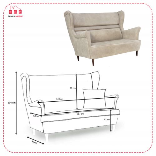 Canapé à Oreilles Zoja — Style Scandinave, Non Convertible, Beige Crème