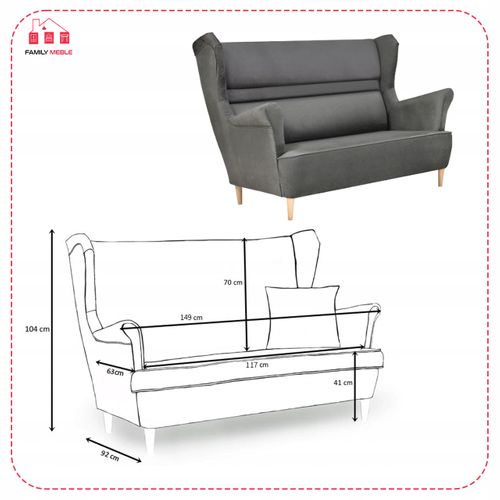 Canapé à Oreilles Zoja, Style Scandinave, Non Convertible, Gris Graphite