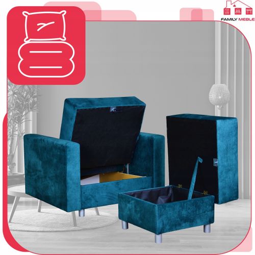 Grand Pouf Siège Alicja De — Coffre De Rangement, Ressorts Bonell, Turquoise