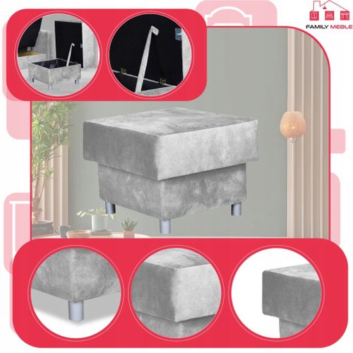 Grand Pouf D'assise Alicja Doté D'un Coffre De Rangement Et De Ressorts Bonell — Gris