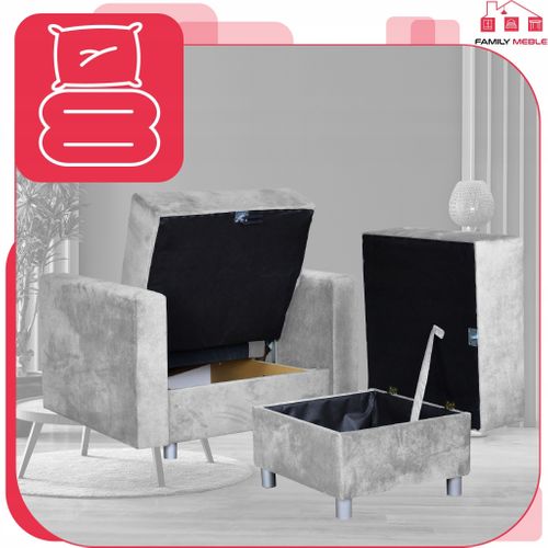 Grand Pouf D'assise Alicja Doté D'un Coffre De Rangement Et De Ressorts Bonell — Gris