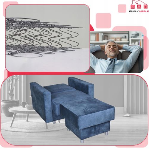 Alicja — Grand Pouf‑siège Avec Coffre De Rangement Et Ressorts Bonnell, Bleu