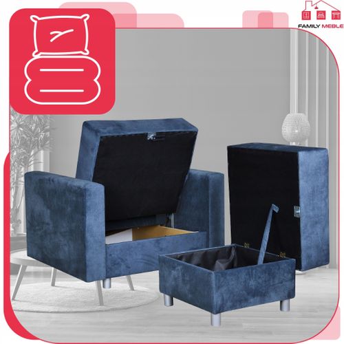 Alicja — Grand Pouf‑siège Avec Coffre De Rangement Et Ressorts Bonnell, Bleu