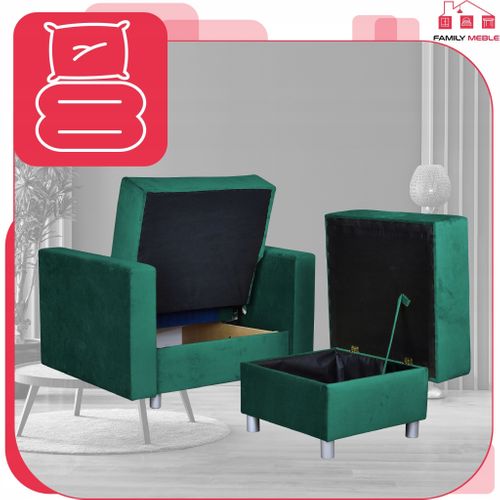 Alicja - Grand Pouf Ottoman Avec Coffre De Rangement, Ressorts Bonnell, Vert