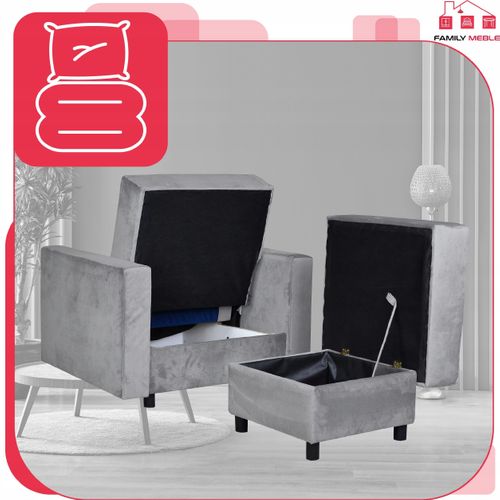 Grand Pouf‑siège Alicja - Coffre De Rangement, Ressorts Bonell, Gris