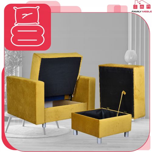 Grand Pouf‑siège Alicja Avec Coffre De Rangement Et Ressorts Bonell — Jaune