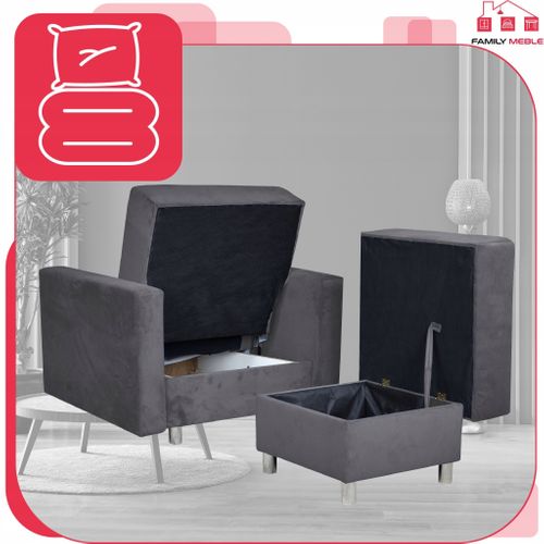 Grand Pouf‑siège Alicja Doté D'un Coffre De Rangement Et De Ressorts Bonell — Gris
