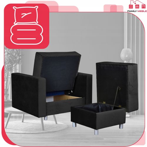 Grand Pouf Alicja — Siège Avec Coffre De Rangement Et Ressorts Bonell, Noir