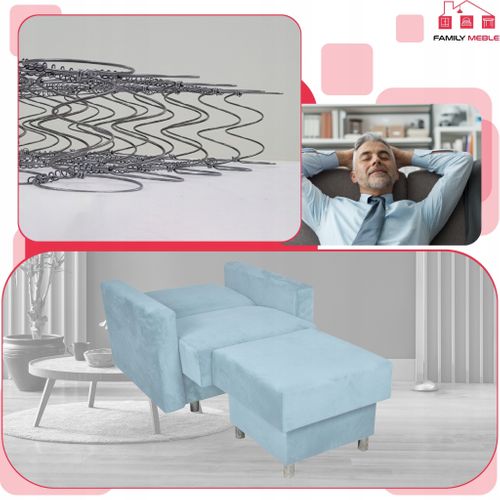 Grand Pouf‑siège Alicja Avec Coffre De Rangement Et Ressorts Bonell, Bleu Clair