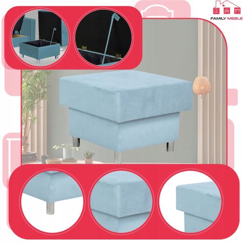 Grand Pouf‑siège Alicja Avec Coffre De Rangement Et Ressorts Bonell, Bleu Clair
