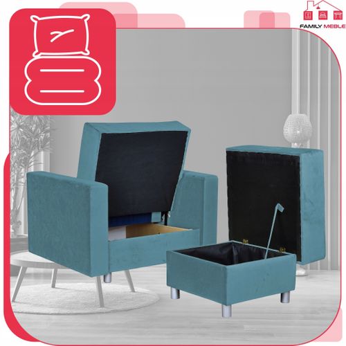 Grand Pouf‑siège Alicja Avec Coffre De Rangement Et Ressorts Bonell, Bleu Clair