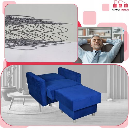 Alicja — Grand Pouf‑siège Avec Coffre De Rangement Et Ressorts Bonell, Bleu