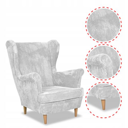 Fauteuil à Oreilles Bonito, Style Scandinave, Velours Côtelé Rayé Gris Clair