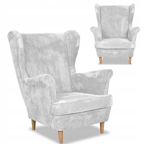 Fauteuil à Oreilles Bonito, Style Scandinave, Velours Côtelé Rayé Gris Clair