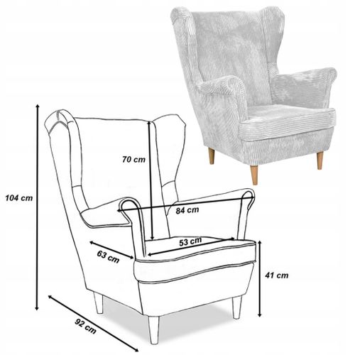 Fauteuil à Oreilles Bonito, Style Scandinave, Velours Côtelé Rayé Gris Clair