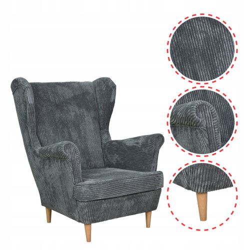 Fauteuil à Oreilles Bonito, Style Scandinave, Velours Côtelé Gris à Rayures, Tendance