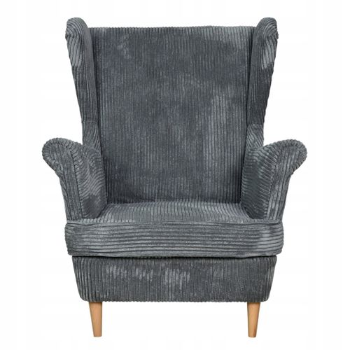 Fauteuil à Oreilles Bonito, Style Scandinave, Velours Côtelé Gris à Rayures, Tendance