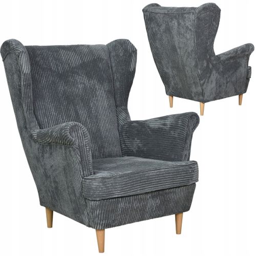 Fauteuil à Oreilles Bonito, Style Scandinave, Velours Côtelé Gris à Rayures, Tendance