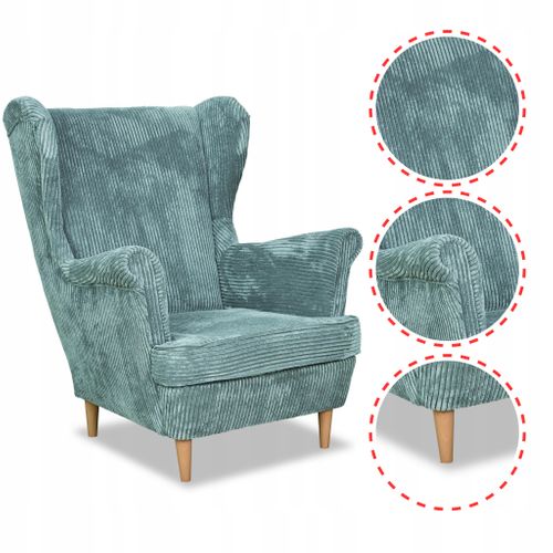Fauteuil à Oreilles Bonito, Style Scandinave — Velours Côtelé Doux, Coloris Menthe à Rayures