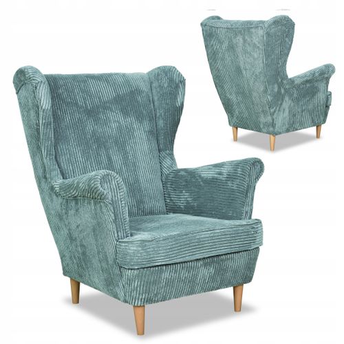 Fauteuil à Oreilles Bonito, Style Scandinave — Velours Côtelé Doux, Coloris Menthe à Rayures