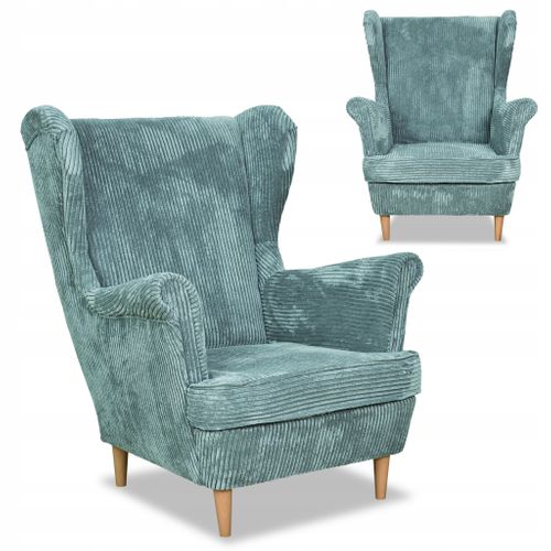 Fauteuil à Oreilles Bonito, Style Scandinave — Velours Côtelé Doux, Coloris Menthe à Rayures