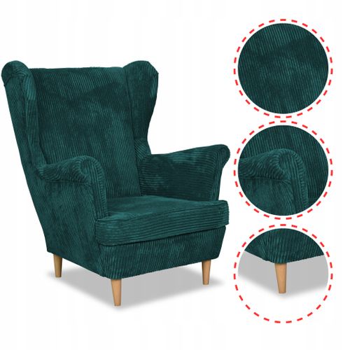 Fauteuil à Oreilles Bonito, Style Scandinave — Velours Côtelé Turquoise-vert