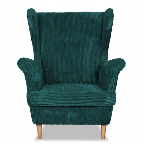Fauteuil à Oreilles Bonito, Style Scandinave — Velours Côtelé Turquoise-vert