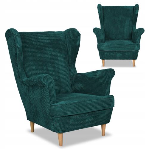 Fauteuil à Oreilles Bonito, Style Scandinave — Velours Côtelé Turquoise-vert