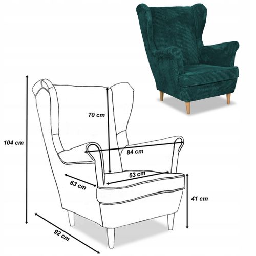 Fauteuil à Oreilles Bonito, Style Scandinave — Velours Côtelé Turquoise-vert
