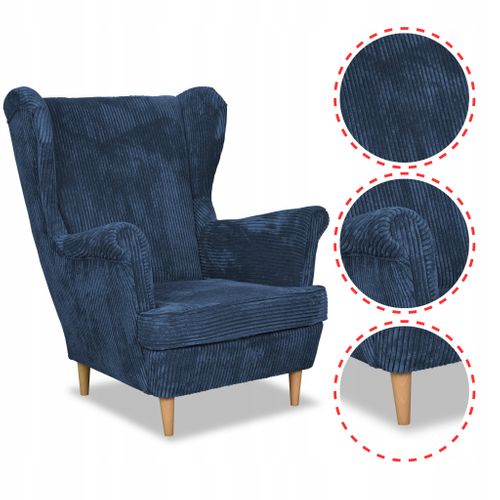 Fauteuil à Oreilles Bonito, Scandinave — Velours Côtelé Bleu Marine
