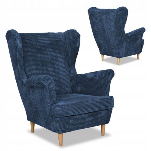 Fauteuil à Oreilles Bonito, Scandinave — Velours Côtelé Bleu Marine