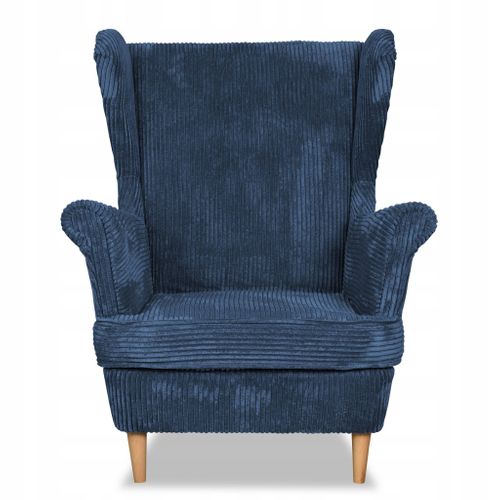Fauteuil à Oreilles Bonito, Scandinave — Velours Côtelé Bleu Marine