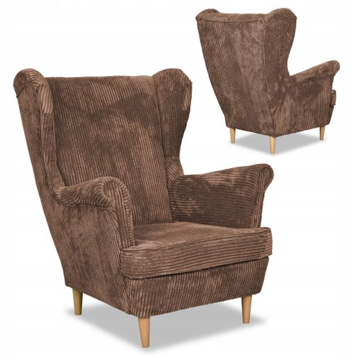 Fauteuil à Oreilles Bonito Scandinave En Velours Côtelé Marron Chocolat