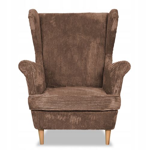 Fauteuil à Oreilles Bonito Scandinave En Velours Côtelé Marron Chocolat