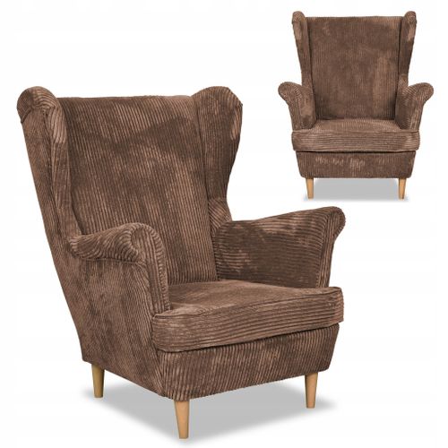 Fauteuil à Oreilles Bonito Scandinave En Velours Côtelé Marron Chocolat